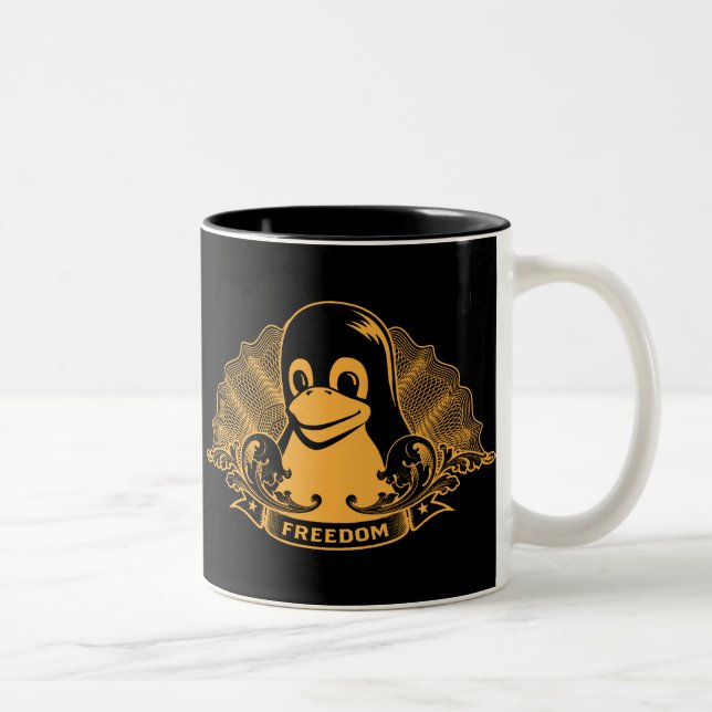 Tux-Pinguin - (Linux, Quelle, Copyleft, FSF) Zweifarbige Tasse (Rechts)