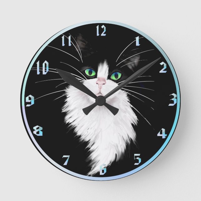 TUX-Tuxedo-Katzengestein Runde Wanduhr (Vorderseite)