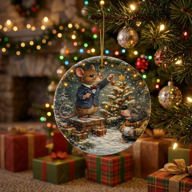 Tux & Twitch Winter Woodland Keramik Ornament (Von Creator hochgeladen)