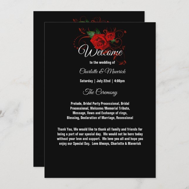 Tuxedo Anzug & Bride Silhouette Hochzeitsprogramm (Vorne/Hinten)