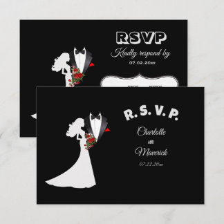 Tuxedo Anzug & Bride Silhouette Wedding RSVP Karte