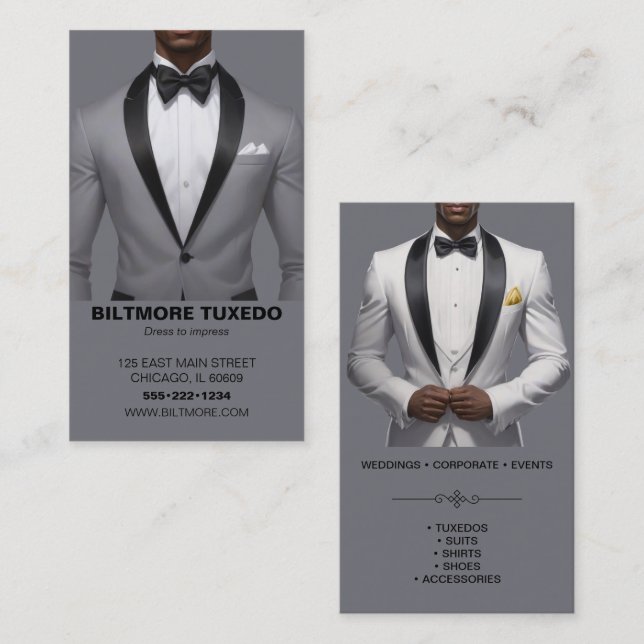 Tuxedo Anzug Mens Kleidung Moderne Sauberkeit Visitenkarte (Vorne/Hinten)