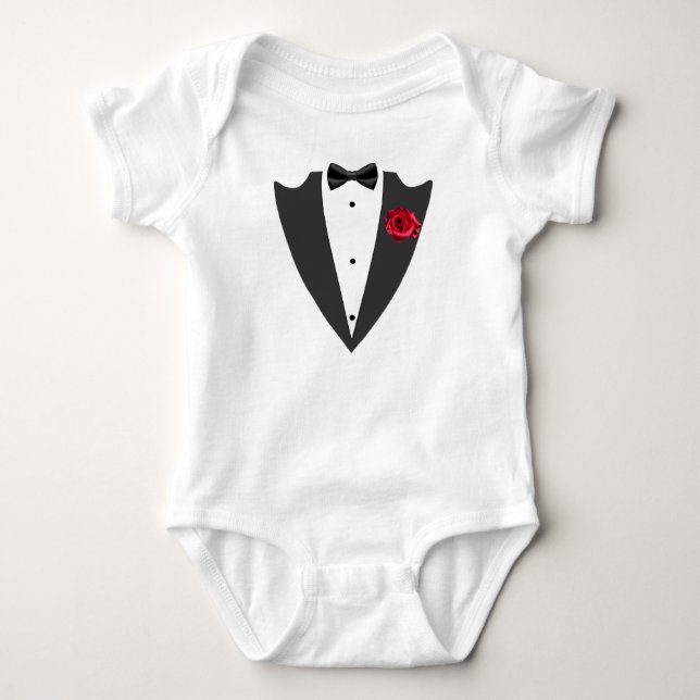 Tuxedo Anzug und Bug Krawatte Schwarzweiß T - Shir Baby Strampler (Vorderseite)