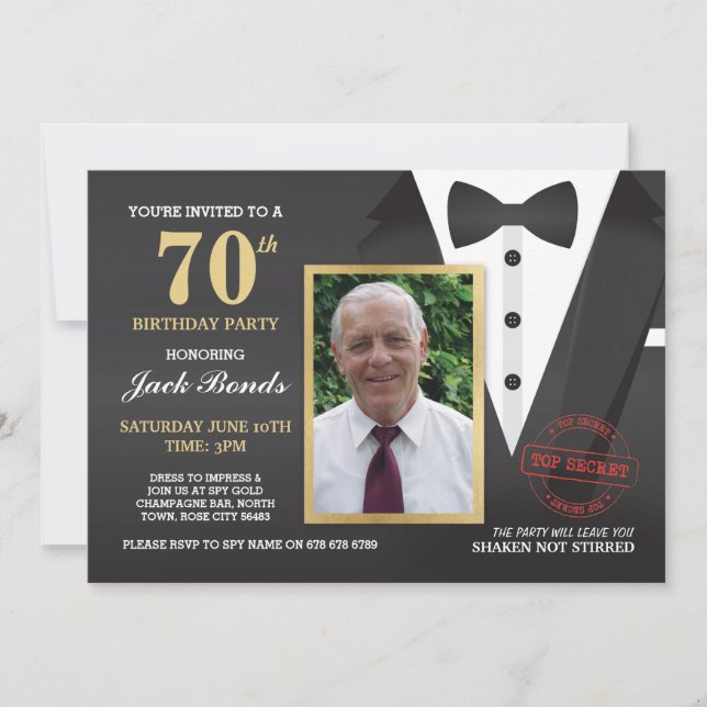 Tuxedo Ball Invite Foto Agent Birthday Bowtie Einladung (Vorderseite)