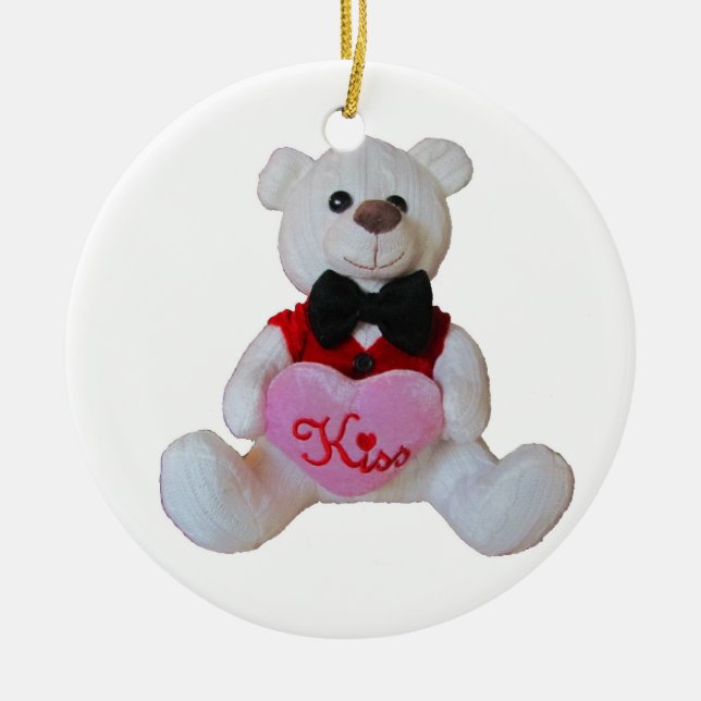 Tuxedo Bear hat einen Kuss für Sie Keramikornament (Vorne)