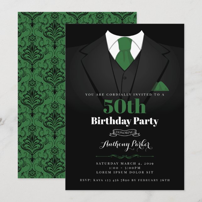 Tuxedo Birthday Einladung (Vorne/Hinten)