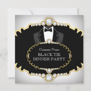 Tuxedo Black Krawatte Dinner Party Weißes Gold Einladung