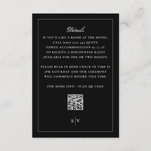 Tuxedo Black Monogram QR CODE Elegante Wedding Begleitkarte (Vorderseite)