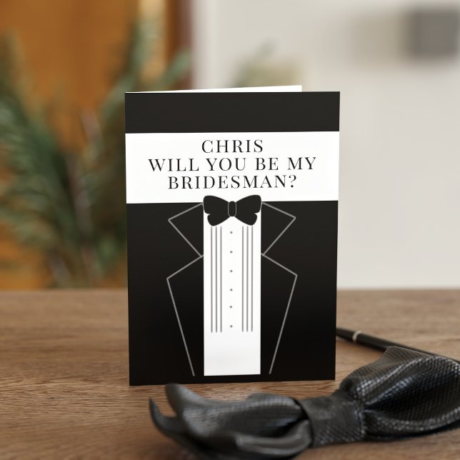 Tuxedo Bridesman Request Trauzeuge Card Einladung (A black and white tuxedo proposal card for your Bridesman or Groomsman. Just add your details)