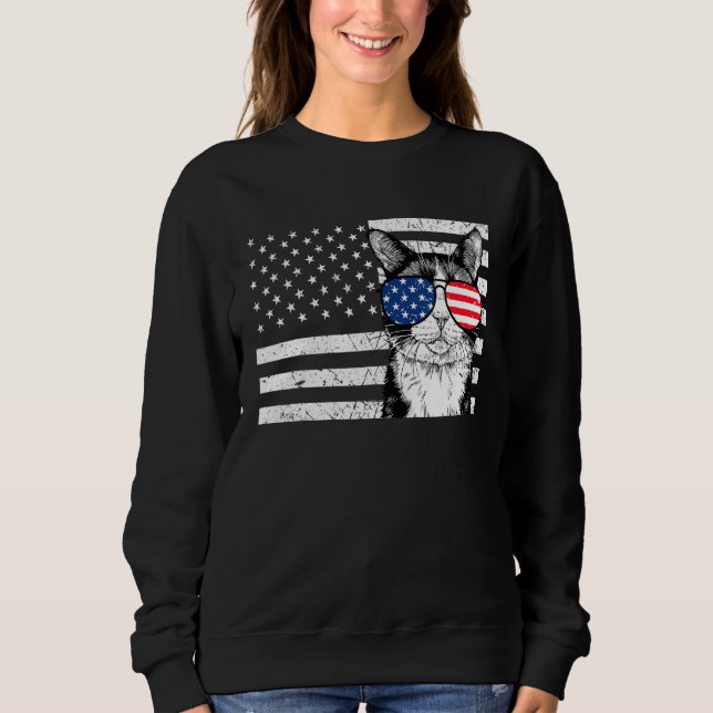 Tuxedo Cat 4th of July US American Flag Patriotic Sweatshirt (Vorderseite)