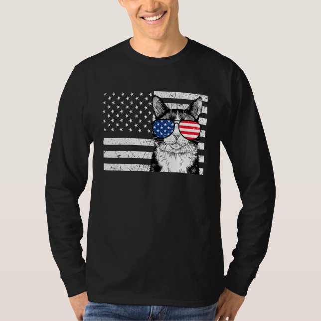 Tuxedo Cat 4th of July US American Flag Patriotic T-Shirt (Vorderseite)