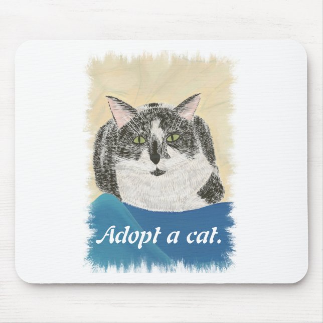 Tuxedo Cat Adoptiere eine Katzenmaus-Werbeaktion Mousepad (Vorne)