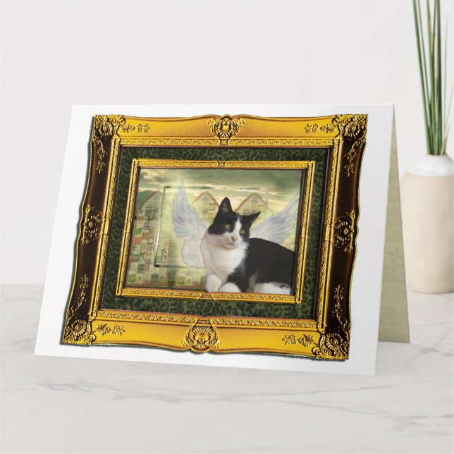 Tuxedo Cat Angel Pet Sympathie Card Goldrahmen Karte (Vorderseite)