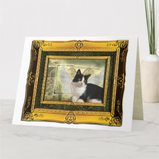 Tuxedo Cat Angel Pet Sympathie Card Goldrahmen Karte
