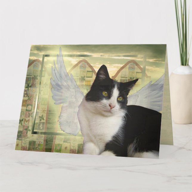 Tuxedo Cat Angel Pet Sympathie Karte Größe (Vorderseite)