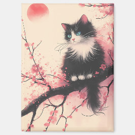 Tuxedo Cat auf Cherry Blossom Japanisch Ästhetik Magnet