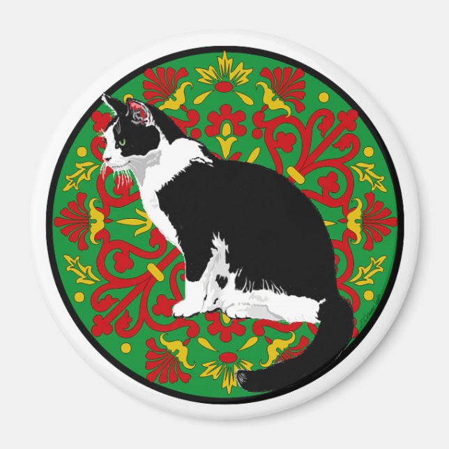 Tuxedo Cat Baroque Magnet (Vorne)