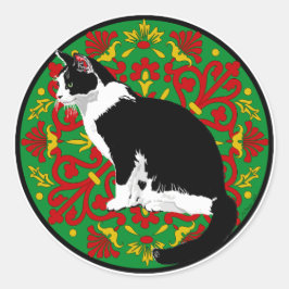 Tuxedo Cat Baroque Runder Aufkleber