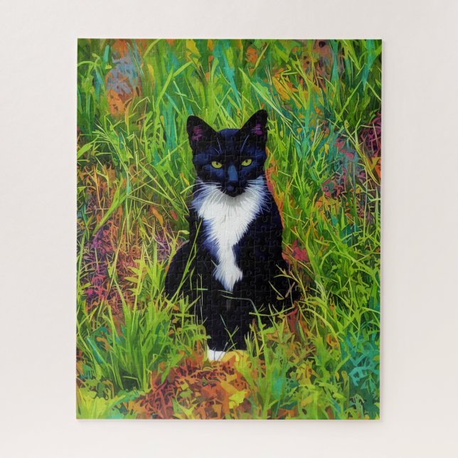 Tuxedo Cat Black and White Cat Pop Art Puzzle (Vertikal)