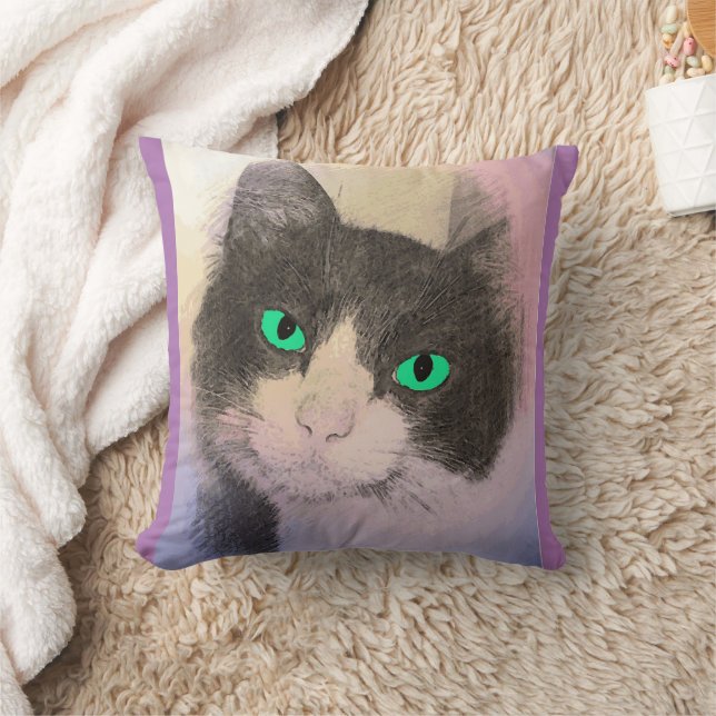 TUXEDO CAT BLAUE AUGEN DURCH PILLOWS KISSEN (Decke)