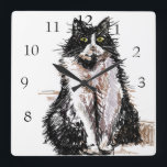 Tuxedo Cat Cats Art Animal Kinder Kinderzimmer Roo Quadratische Wanduhr<br><div class="desc">Tuxedo Cat Cats Art Animal Child's Kinderzimmer Room Decor Uhr. Entworfen aus meiner ursprünglichen Tinte zeichnend Kunst.</div>