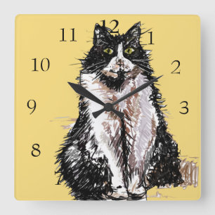 Tuxedo Cat Cats Art Animal Kinder Kinderzimmer Roo Quadratische Wanduhr