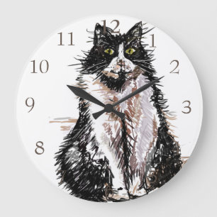 Tuxedo Cat Cats Cute Watercolour Painting Clock Große Wanduhr