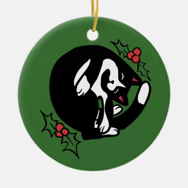 Tuxedo Cat Christmas Keramik Ornament (Vorne)