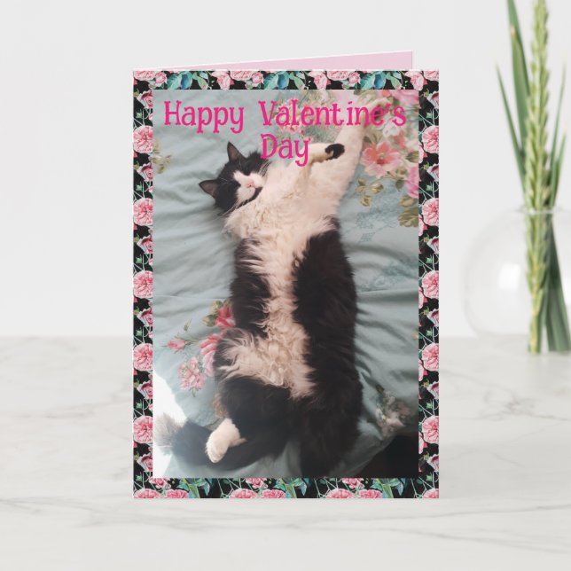 Tuxedo Cat Cute Funny Valentines Day Happy Dance Karte (Vorderseite)