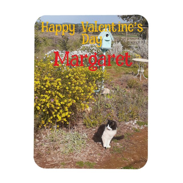 Tuxedo Cat Cute Red Yellow Valentines Wifes Name Magnet (Vertikal)