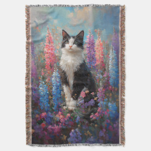 Tuxedo Cat Farbige Lupine Blume Malerei Decke