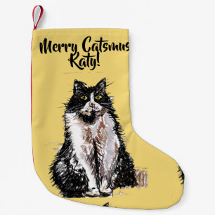 Tuxedo Cat Frohe Catsmus Gelber Weihnachtsstrumpf Kleiner Weihnachtsstrumpf