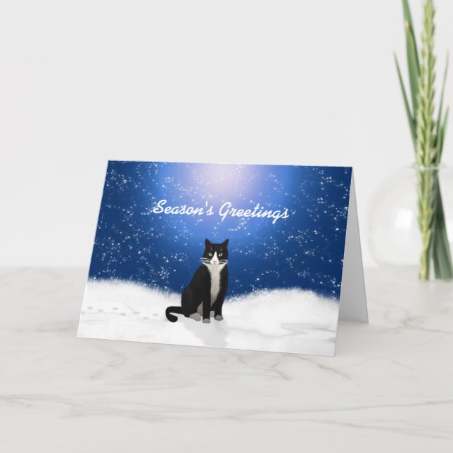 Tuxedo Cat Frohe Festtage Card Feiertagskarte (Vorderseite)