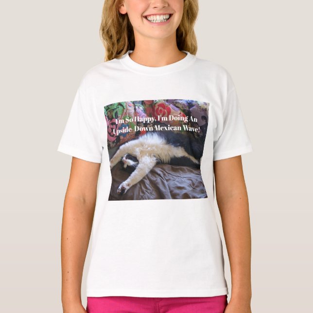 Tuxedo Cat Funny Niedlich, ein Mexikanisches Wave  T-Shirt (Vorderseite)