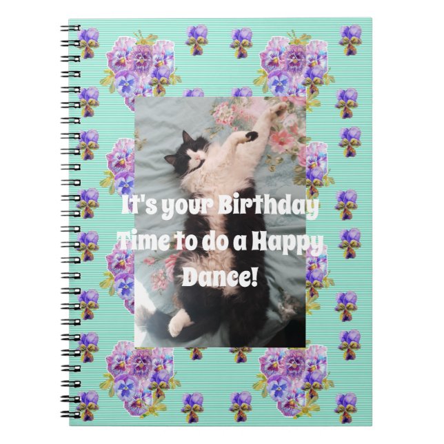 Tuxedo Cat Funny Niedlich Floral Aqua Strip Notebo Notizblock (Vorderseite)