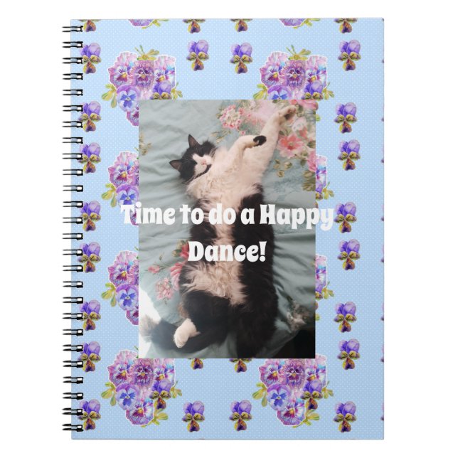 Tuxedo Cat Funny Niedlich Floral Happy Dance Noteb Notizblock (Vorderseite)