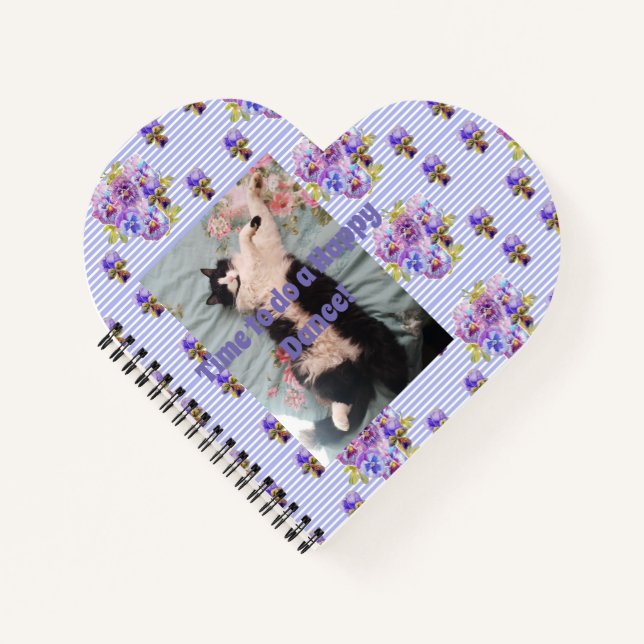 Tuxedo Cat Funny Niedlich Floral Happy Dance Noteb Notizbuch (Vorderseite)