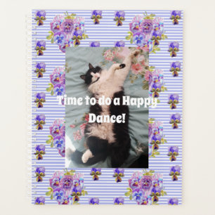 Tuxedo Cat Funny Niedlich Floral Happy Dance Planer