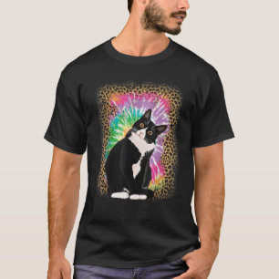 Tuxedo Cat Gefärbte Krawatte Leopard Hintergrund f T-Shirt