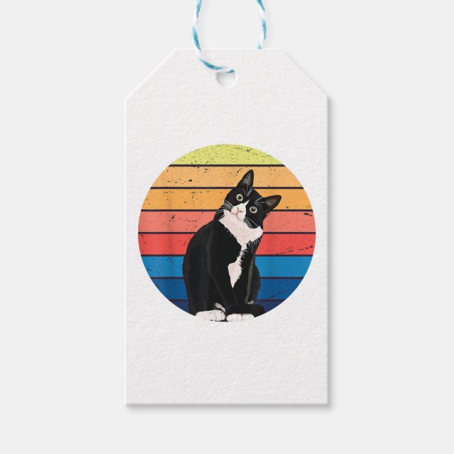 Tuxedo Cat Geschenk Retro Farben für Tierfreunde Geschenkanhänger (Vorderseite)