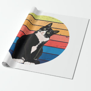 Tuxedo Cat Geschenk Retro Farben für Tierfreunde Geschenkpapier