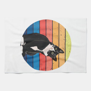Tuxedo Cat Geschenk Retro Farben für Tierfreunde Geschirrtuch