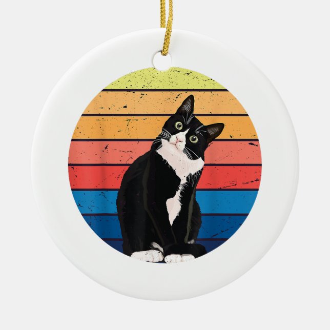 Tuxedo Cat Geschenk Retro Farben für Tierfreunde Keramik Ornament (Vorne)