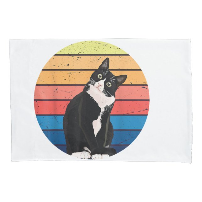 Tuxedo Cat Geschenk Retro Farben für Tierfreunde Kissenbezug (Vorderseite)