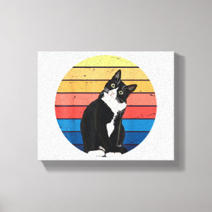 Tuxedo Cat Geschenk Retro Farben für Tierfreunde Leinwanddruck
