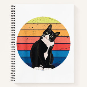 Tuxedo Cat Geschenk Retro Farben für Tierfreunde Notizbuch
