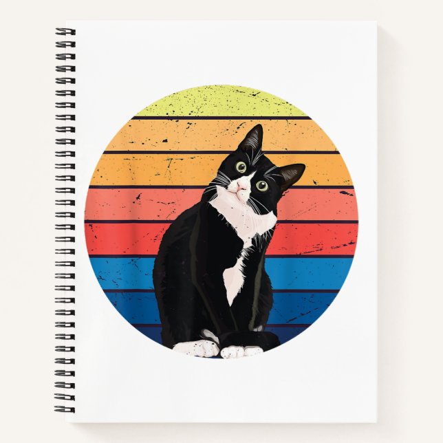 Tuxedo Cat Geschenk Retro Farben für Tierfreunde Notizbuch (Vorderseite)