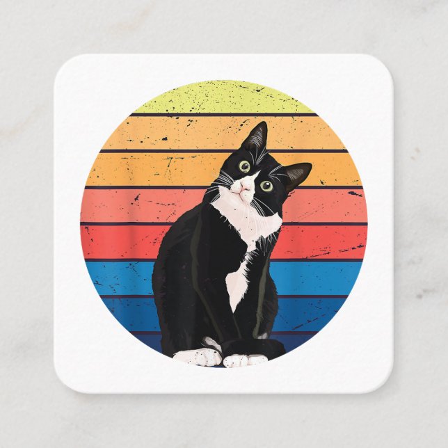 Tuxedo Cat Geschenk Retro Farben für Tierfreunde Quadratische Visitenkarte (Vorderseite)