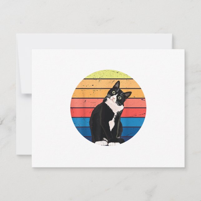 Tuxedo Cat Geschenk Retro Farben für Tierfreunde RSVP Karte (Vorderseite)