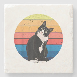 Tuxedo Cat Geschenk Retro Farben für Tierfreunde Steinuntersetzer